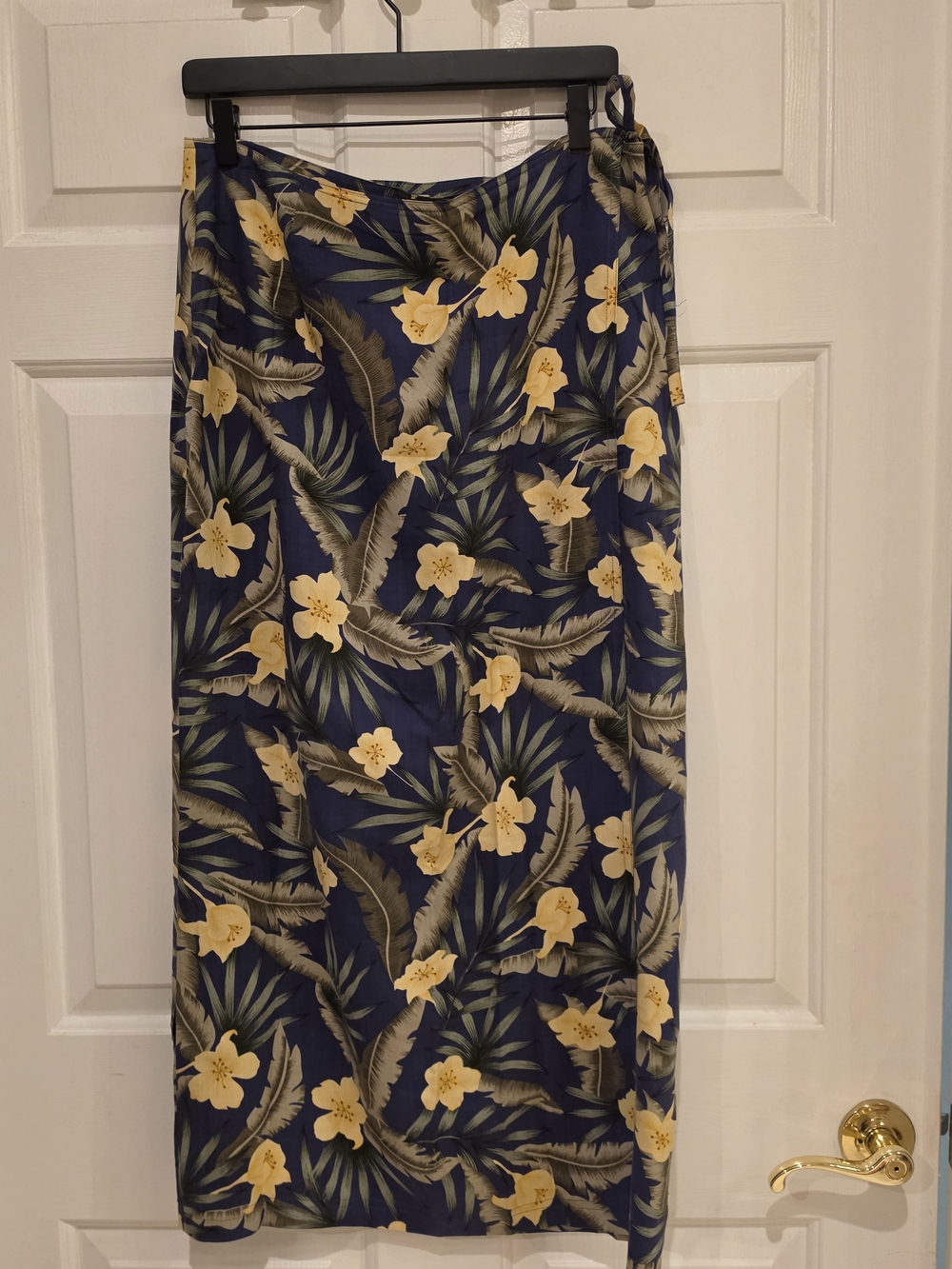 Vintage Silk Navy Maxi Skirt with Yellow Floral Print